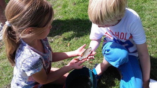 kinderen hebben vis gevangen