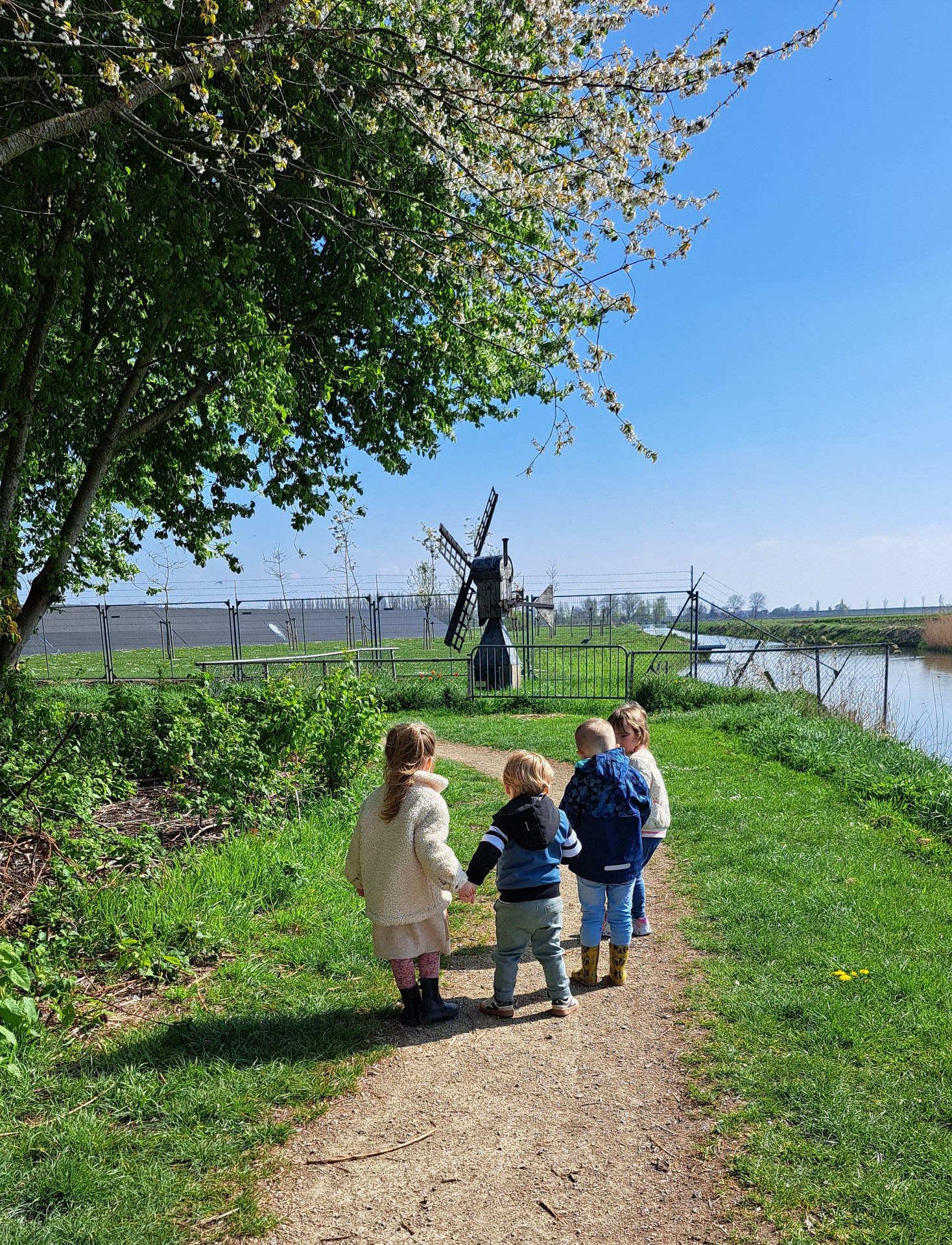 kinderen wandelen hand in hand buiten