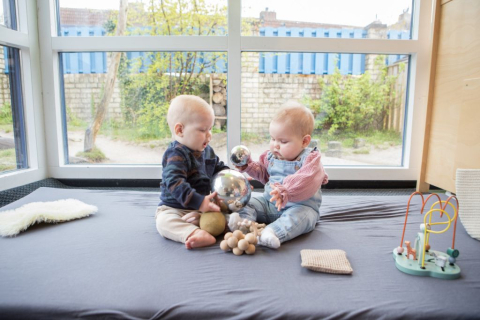 twee baby's aan het spelen